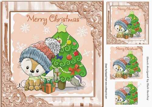 Cute fox with in winter hat with little bird 8x8 (brown)