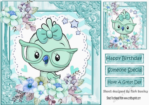 Little turq bird with flowers in ornate 8x8 frame
