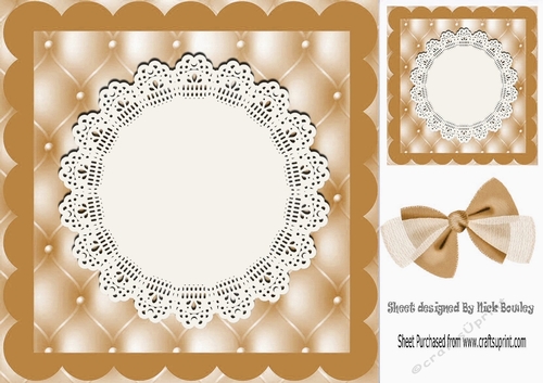 Pretty gold quilt effect card front with lace doily 8x8
