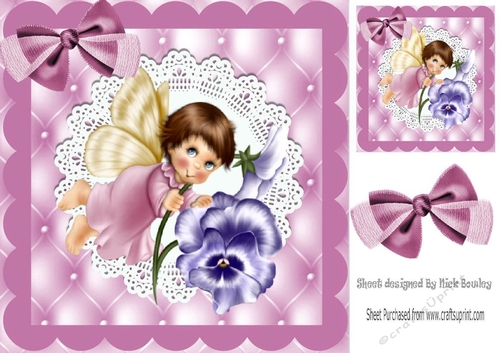 pretty little faerie with bow, flower and lace card front
