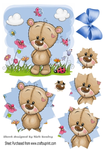 Cute teddy in flower garden snow flake pyramids