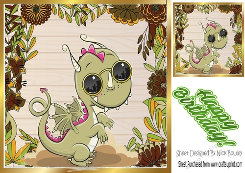 cute funky dragon in leaf frame 8x8