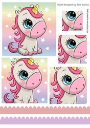 Cute rainbow unicorn with stars and scalloped borders square pyramids