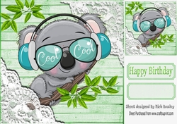 Green Wood and lace corners 8x8 card front with cool koala