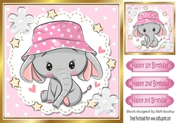 cute ele in pink  dot sun hat with stars 8x8