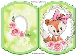 Cute fox with pink bow and roses bracket card
