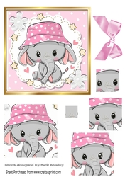 cute ele in pink dot sun hat with stars square pyramids