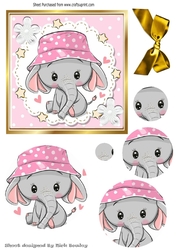 cute ele in pink  dot sun hat with stars circle pyramids
