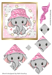 cute ele in pink  dot sun hat with stars diamonds pyramids