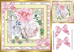Gold and cream frame of delicate roses & bows 8x8