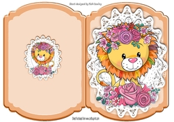Cute Lion with roses on lace bracket card