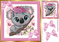 Cute Koala bear with roses and pink polkadot frame 8x8