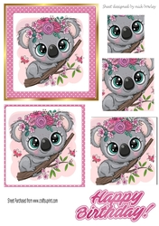 Cute Koala bear with roses and pink polkadot frame square pyramids