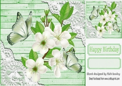 Green Wood and lace corners with pretty white flowers 8x8 card front