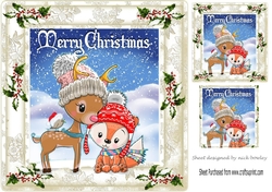 cute little reindeer and fox together in the snow 8x8