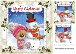 Snowman and bear in the snow 8x8