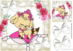 Princess puppy sitting on cushion with roses 8x8