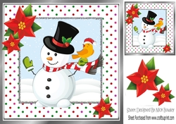 Mr snowman with robin in dotty frame 8x8