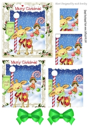 Whimsical rudy and faerie in holly/berry square pyramids