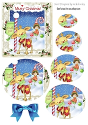 Whimsical rudy and faerie in holly/berry oval pyramids