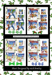  4 Whimsical christmas designs in holly/berry square pyramids mini kit