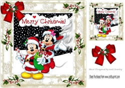 Fun in the snow in a festive frame with holly and bow 8x8