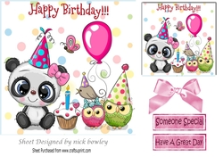 Cute panda with birthday cake and friends 7x7
