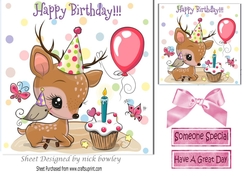 Cute little deer with birthday cake and balloons 7x7