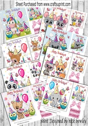 8 Lovely birthday animal cuties with friends card fronts 7x7  bumper kit