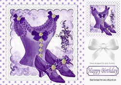 purple polkadot , lace and marble 8x8 card front, with vintage basque