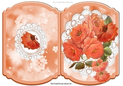 Pretty peach flowers on lace cut n fold bracket card