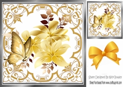 Pretty ornate gold scroll 8x8 card front/insert frame with flowers
