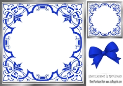 Pretty ornate royal blue scroll 8x8 card front/insert frame