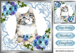 Pretty light blue  8x8 card front/insert frame with kitten & blue flowers