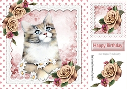 Pretty pink blush roses with kitten and polkadot 8x8