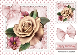 Pretty organza bow with blush pink rose with lace 8x8