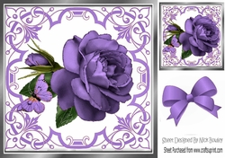 Pretty ornate purple scroll 8x8 card front/insert frame with stunning rose