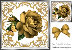 Pretty ornate gold scroll 8x8 card front/insert frame with stunning rose