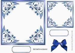pretty ornate card front/insert with leaves in blue 7x7