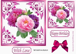 pretty ornate card front/insert with leaves in cerise 7x7 with flowers