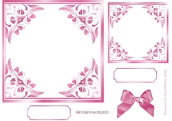 pretty ornate card front/insert with leaves in candy pink 7x7