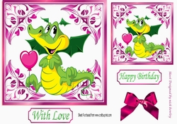 pretty ornate card front/insert with leaves in cerise 7x7 with a dragon