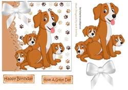 family of cute puppies with mum and white bow 7x7