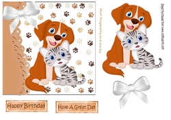 cute puppy  and kitten with white bow 7x7