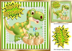 RAWR Cute baby dinos hatching with mum in green striped 8x8 frame