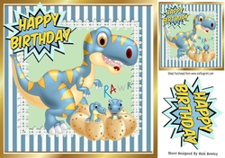 RAWR Cute baby dinos hatching with mum in Blue striped 8x8 frame