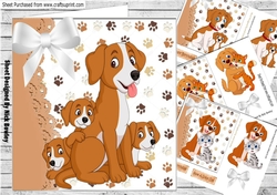 4  cute puppies & kittens card fronts with white bows 7x7 mini kit