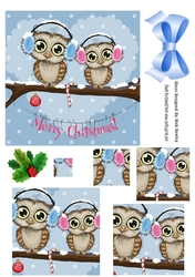 Cute owls on a branch wearing ear muffs square pyramids
