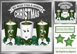 Funny face candles with bows and green stars 8x8