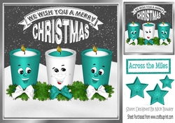 Funny face candles with bows and turq stars 8x8